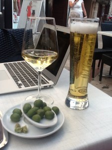 Wine, beer and laptop