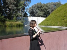 Kiri Sollis outside "Skyspace"