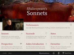 SHAKESPEARE SONNETS APP MENU